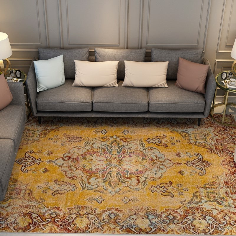 Yellow Traditional Retro Shaggy Patterned Carpets for Bedroom Office - Image 3