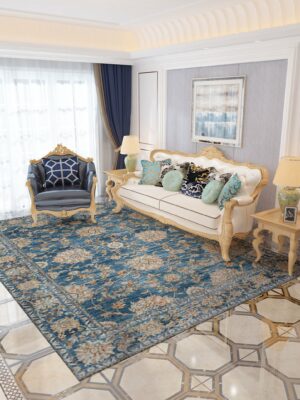 Blue Floral Traditional Plush Vintage Rugs for Living Room Bedroom Hall Office