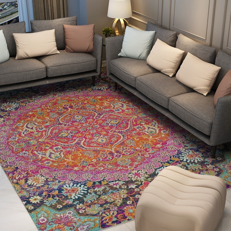 Red Floral Plush Traditional Rugs for the Office Living Room Lobby - Image 2