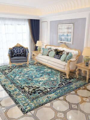 Green Pretty Printed Traditional Plush Vintage Rugs for Living Room Dining Room Bedroom Hall