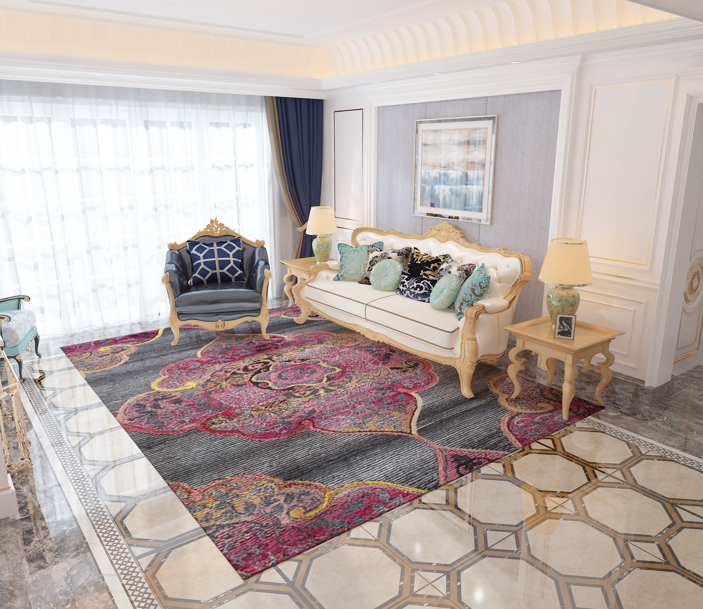 Traditional Fine Print Shaggy Vintage Rugs for Living Room Dining Room Bedroom Hall - Image 2