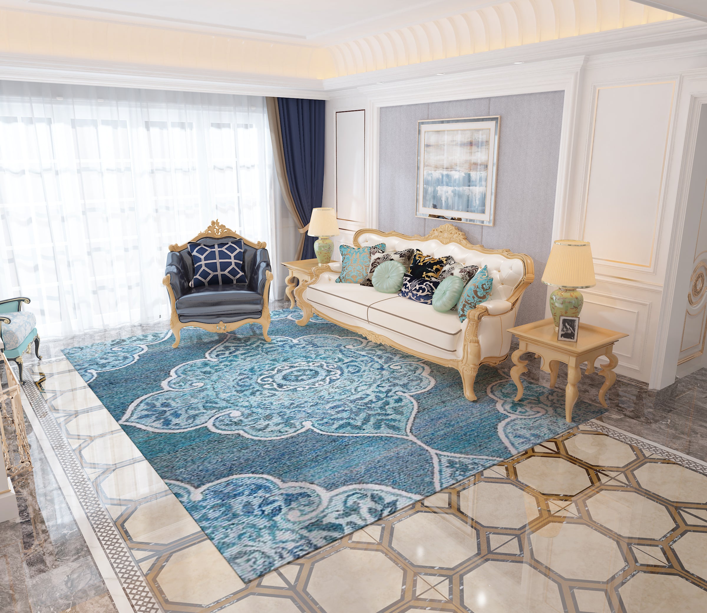 Traditional Fine Print Shaggy Vintage Rugs for Living Room Dining Room Bedroom Hall - Image 4