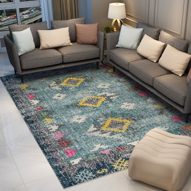 Fine Blue Printed Traditional Shaggy Vintage Rugs for Living Room Dining Room Bedroom Hall - Image 3