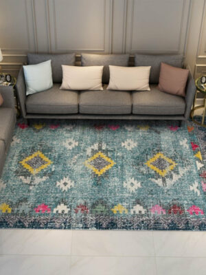 Fine Blue Printed Traditional Shaggy Vintage Rugs for Living Room Dining Room Bedroom Hall
