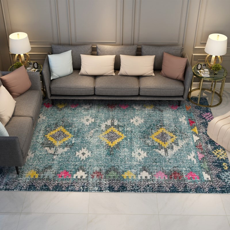 Fine Blue Printed Traditional Shaggy Vintage Rugs for Living Room Dining Room Bedroom Hall