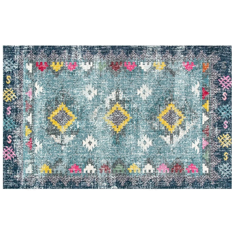 Fine Blue Printed Traditional Shaggy Vintage Rugs for Living Room Dining Room Bedroom Hall - Image 2