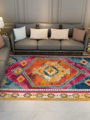 Pretty Polyester Colourful Traditional Plush Vintage Rugs for Living Room Dining Room Bedroom Hall