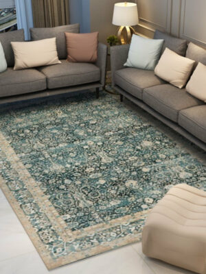 Green Shaggy Traditional Vintage Patterned Area Rug for the Living Room Hall