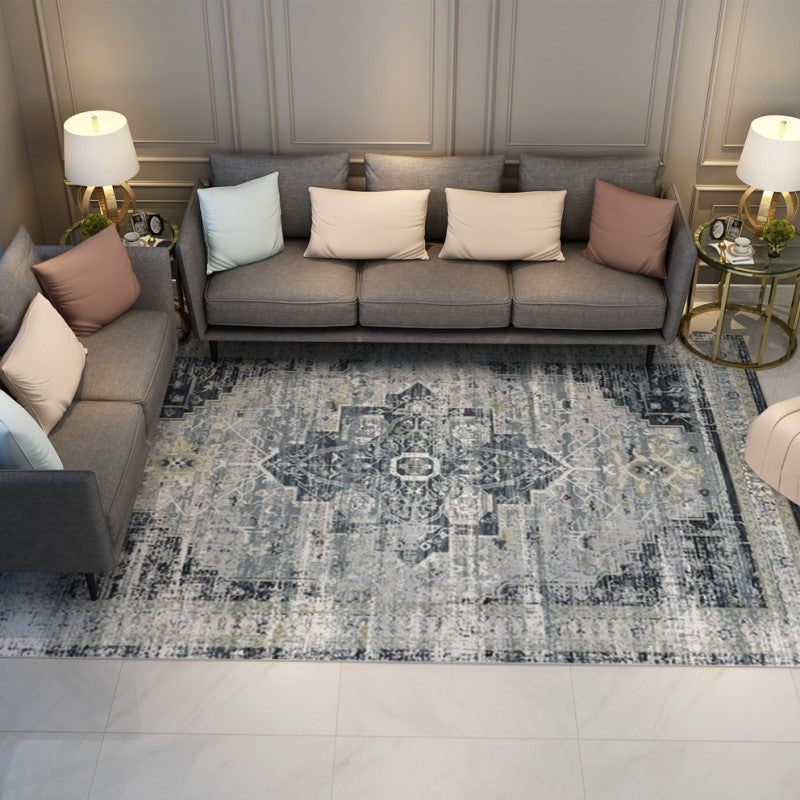 Gray Green Fine Traditional Printed Vintage Shaggy Area Rugs Floor Mat for Living Room Hall Office