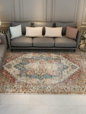 Traditional Pretty Colour Printed Vintage Plush Area Rugs Floor Mat for Living Room Hall Office