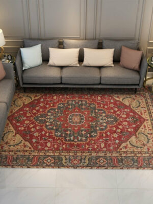 Yellow Brown Printed Fine Texture Traditional Polyester Vintage Plush Area Rugs Floor Mat for Living Room Hall Office