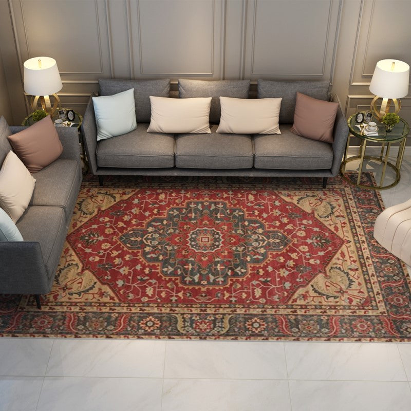 Yellow Brown Printed Fine Texture Traditional Polyester Vintage Plush Area Rugs Floor Mat for Living Room Hall Office