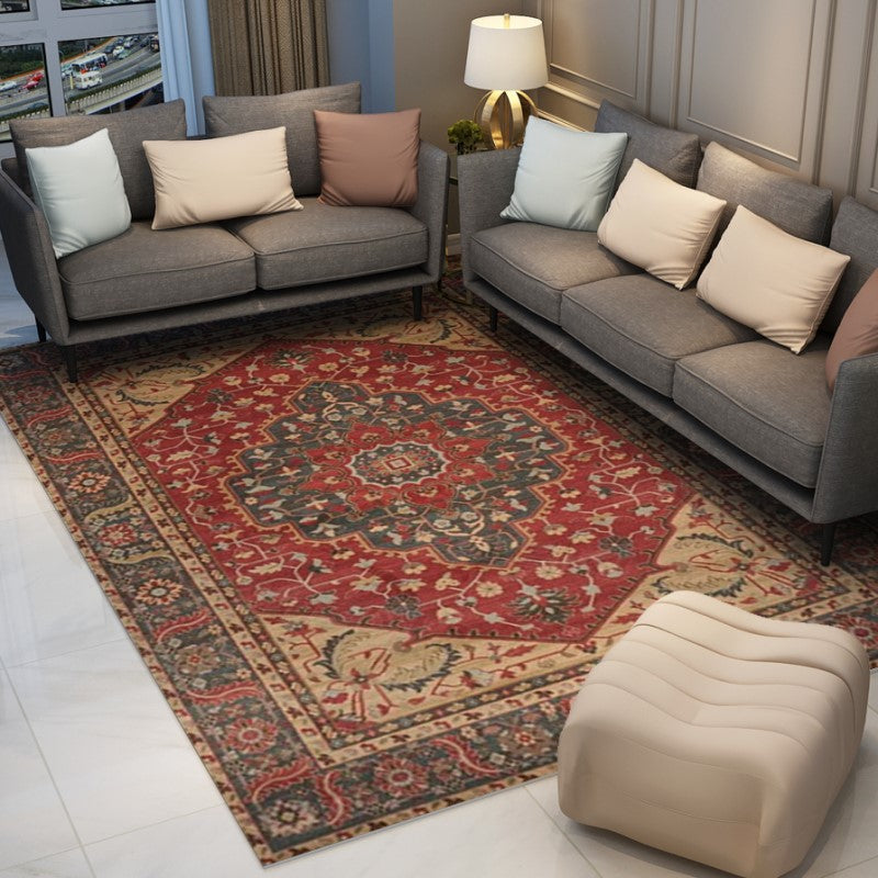 Yellow Brown Printed Fine Texture Traditional Polyester Vintage Plush Area Rugs Floor Mat for Living Room Hall Office - Image 3