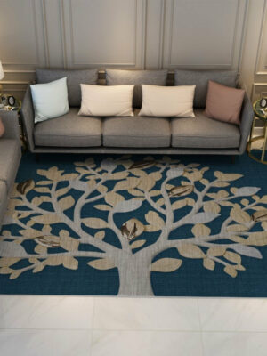 Blue Botanical Tree Simple Modern Area Rugs Floormat for Living Room Bedroom Office Hall