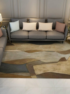 Brown Contemporary Abstract Geometric Rugs Floormat for Living Room Bedroom Office Hall