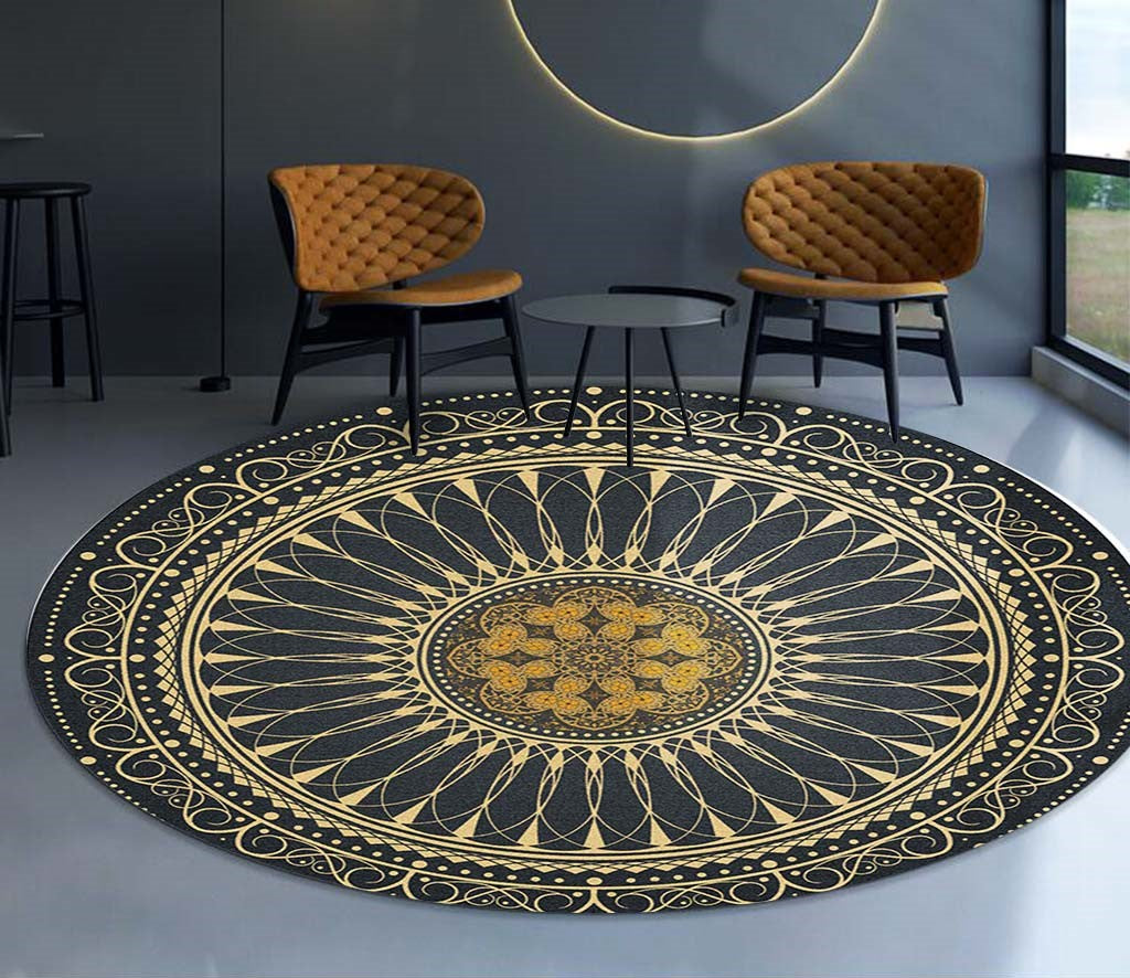 Yellow Green Round Vintage Style 3D Flower Patterned Rugs Living Room Bedroom Office Anti-slip Area Floor Mats - Image 2