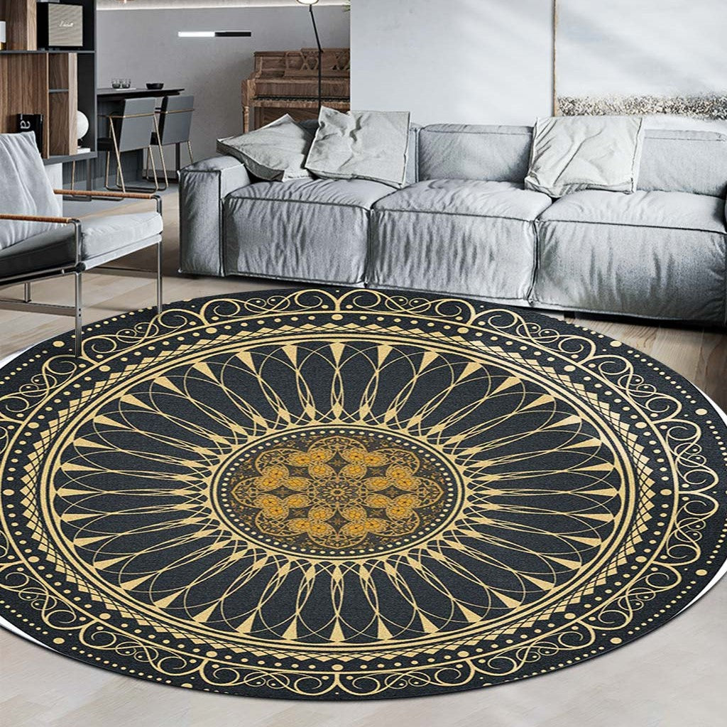 Yellow Green Round Vintage Style 3D Flower Patterned Rugs Living Room Bedroom Office Anti-slip Area Floor Mats - Image 4