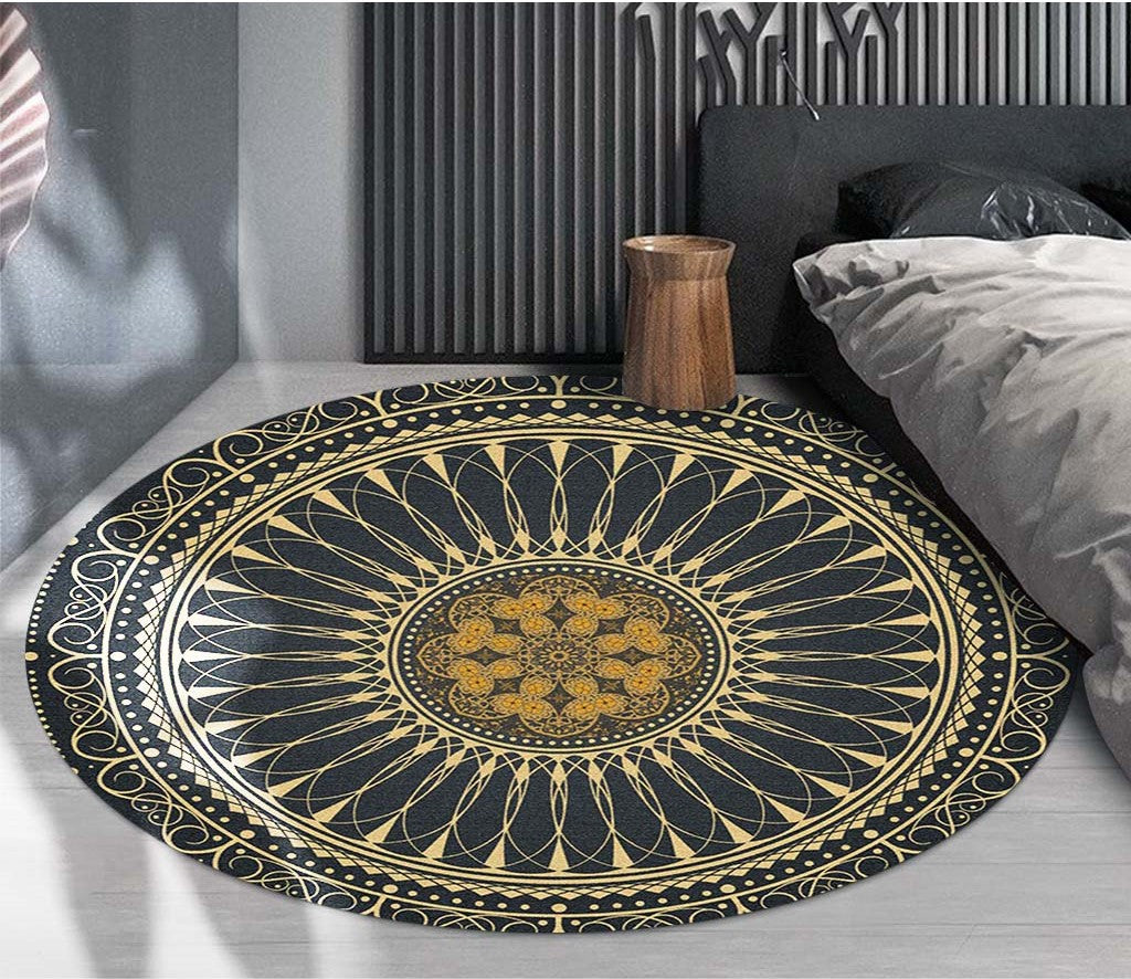 Yellow Green Round Vintage Style 3D Flower Patterned Rugs Living Room Bedroom Office Anti-slip Area Floor Mats - Image 3