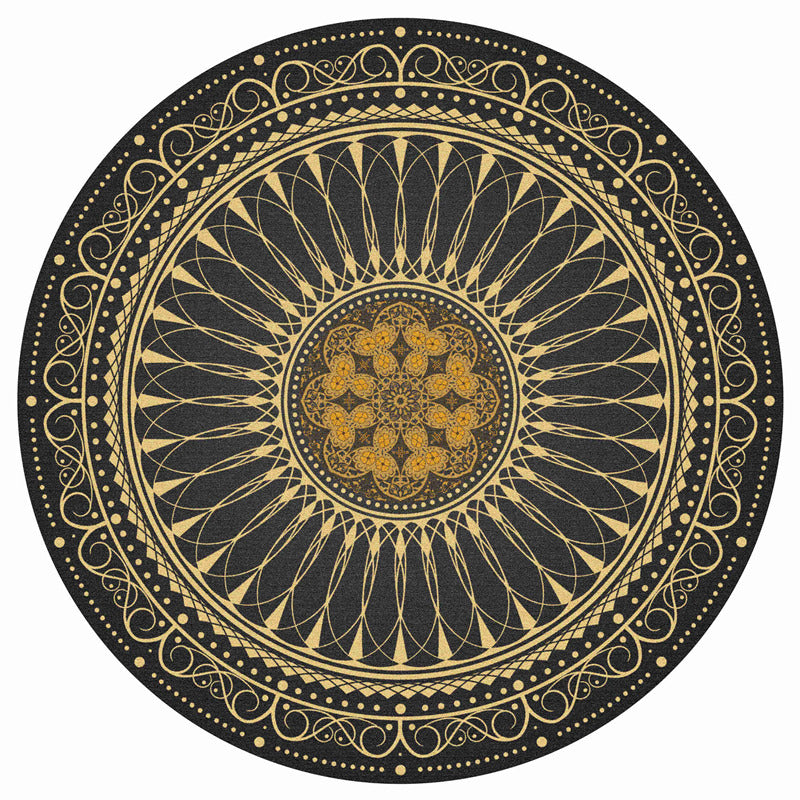 Yellow Green Round Vintage Style 3D Flower Patterned Rugs Living Room Bedroom Office Anti-slip Area Floor Mats