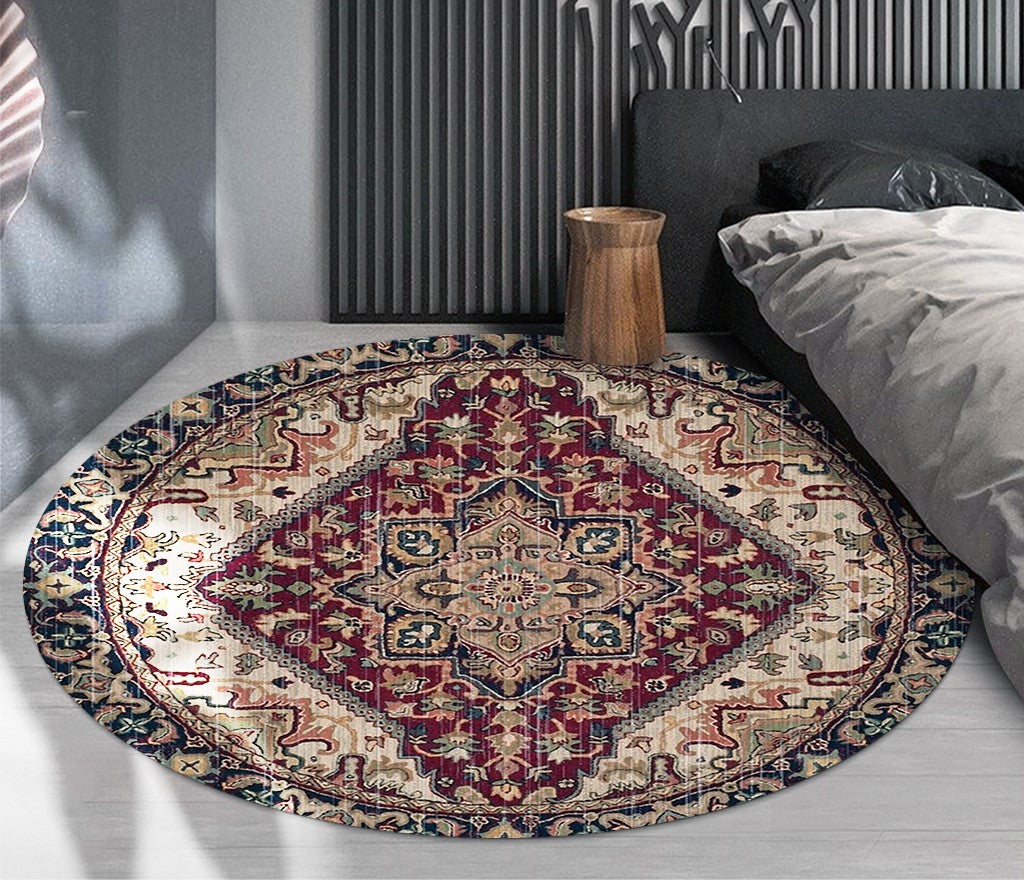 Beautiful Red Round Printed Patterned Vintage Style Rugs Living Room Bedroom Office Anti-slip Area Floor Mats - Image 3