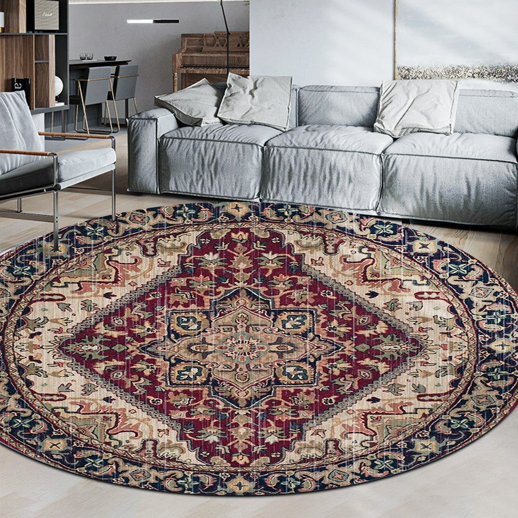 Beautiful Red Round Printed Patterned Vintage Style Rugs Living Room Bedroom Office Anti-slip Area Floor Mats - Image 4