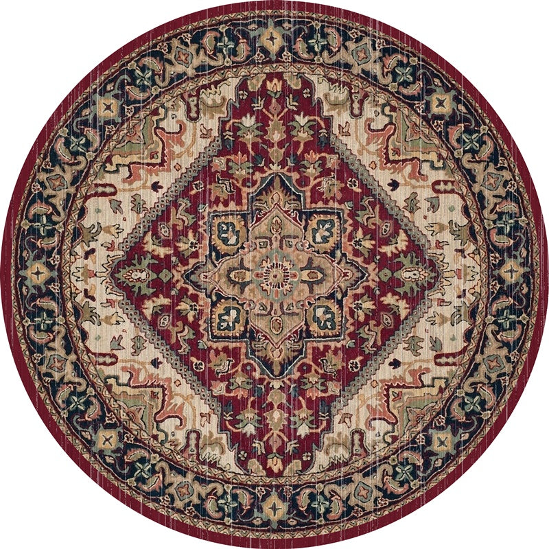 Beautiful Red Round Printed Patterned Vintage Style Rugs Living Room Bedroom Office Anti-slip Area Floor Mats