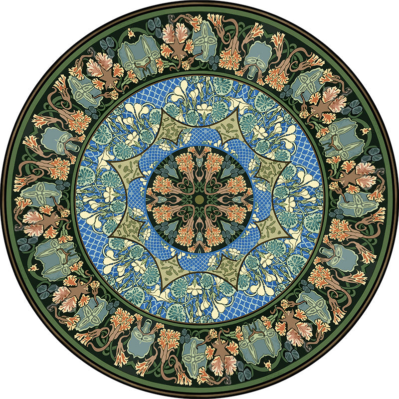 3D Flower Green Round Patterned Vintage Style Rugs Living Room Bedroom Office Anti-slip Area Floor Mats