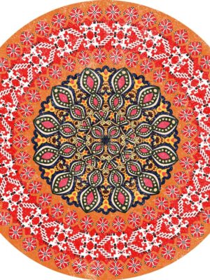 Quality Round Orange Patterned Vintage Style Rugs Living Room Bedroom Office Anti-slip Area Floor Mats