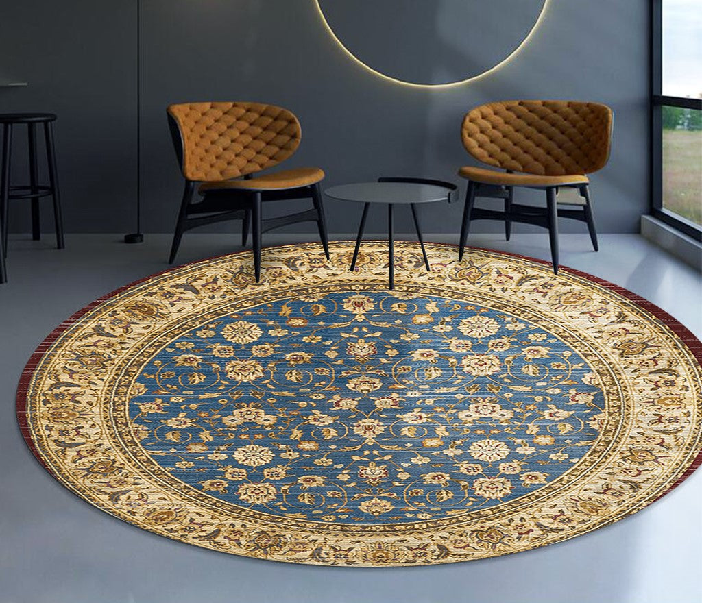 Yellow Round Printed Patterned Vintage Style Rugs Living Room Bedroom Office Anti-slip Area Floor Mats - Image 2