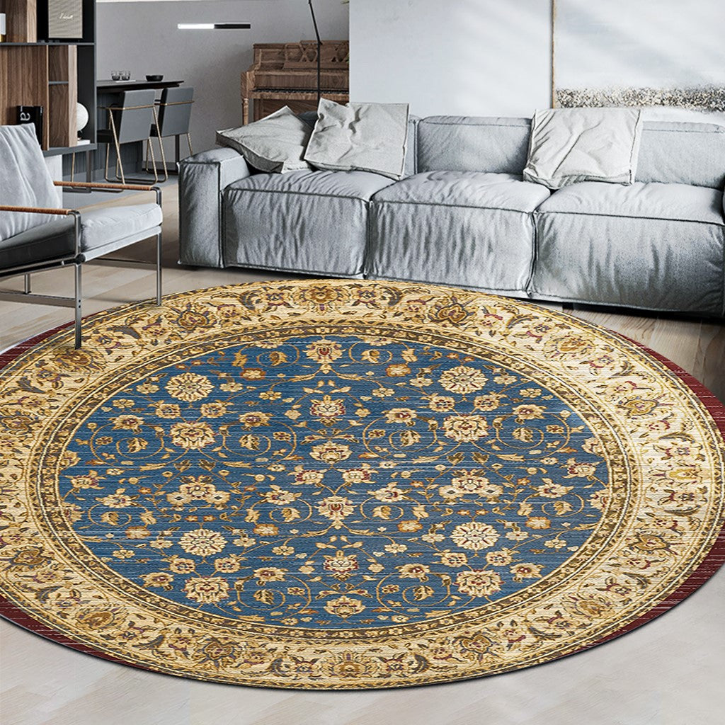 Yellow Round Printed Patterned Vintage Style Rugs Living Room Bedroom Office Anti-slip Area Floor Mats - Image 4