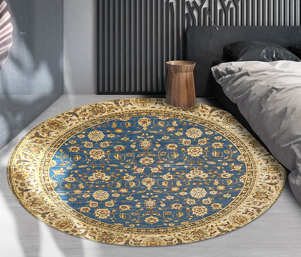 Yellow Round Printed Patterned Vintage Style Rugs Living Room Bedroom Office Anti-slip Area Floor Mats - Image 3