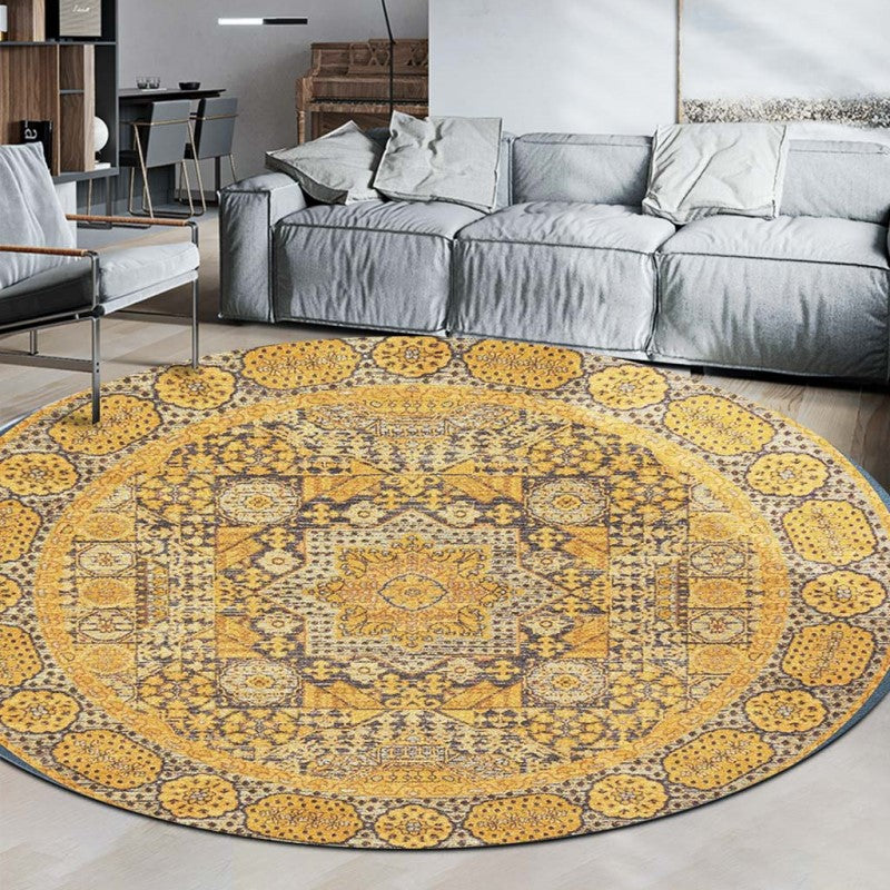 Yellow Round 3D Vintage Traditional Style Patterned Printed Rugs Living Room Bedroom Office Anti-slip Area Floor Mats - Image 4