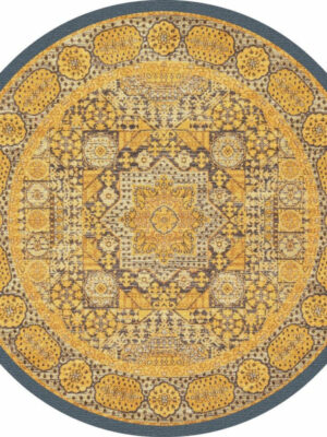 Yellow Round 3D  Vintage Traditional Style Patterned Printed Rugs Living Room Bedroom Office Anti-slip Area Floor Mats
