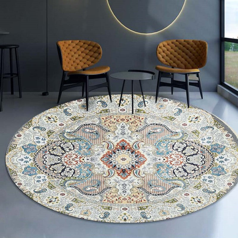 White Traditionall Patterned Rugs Vintage Round Style Carpets for the Living Room Bedroom - Image 2
