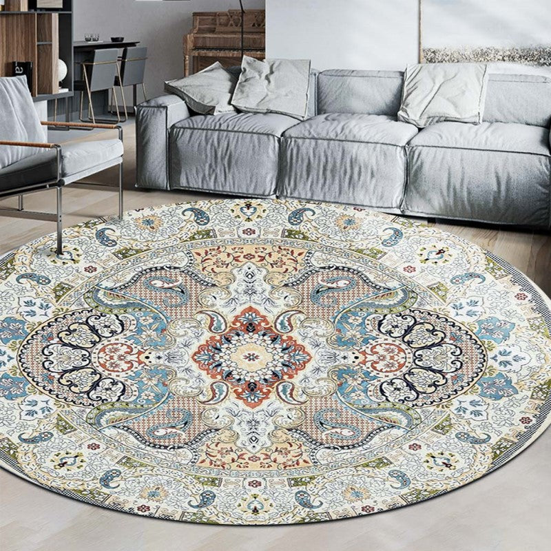 White Traditionall Patterned Rugs Vintage Round Style Carpets for the Living Room Bedroom - Image 4