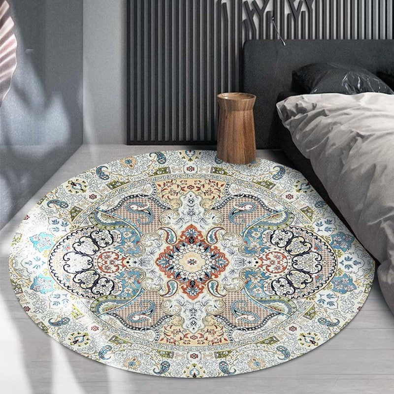 White Traditionall Patterned Rugs Vintage Round Style Carpets for the Living Room Bedroom - Image 3