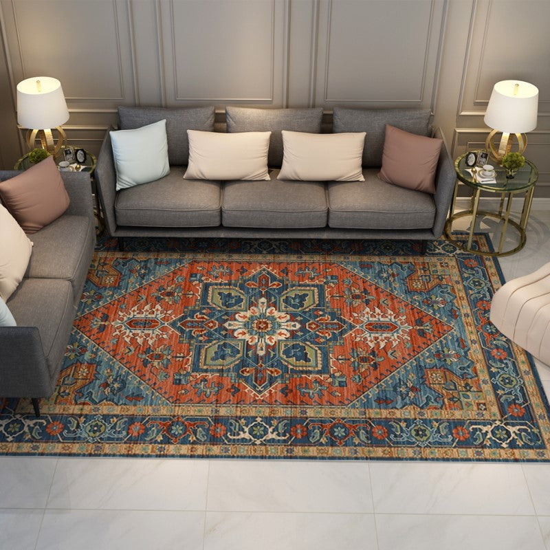 Traditional Quality Orange Blue Printed Pattern Faux Cashmere Vintage Area Rugs Floor Mat for Living Room Hall Office - Image 2