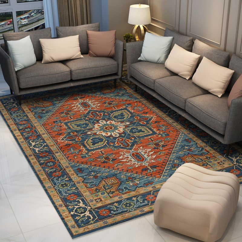 Traditional Quality Orange Blue Printed Pattern Faux Cashmere Vintage Area Rugs Floor Mat for Living Room Hall Office - Image 3