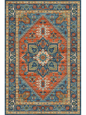 Traditional Quality Orange Blue Printed Pattern Faux Cashmere Vintage Area Rugs Floor Mat for Living Room Hall Office