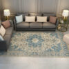 Quality Blue Floral Pattern Traditional Polyester Vintage Area Rugs Floor Mat for Living Room Hall Office