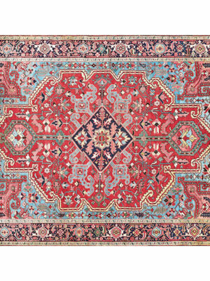 Red Traditional Printed Pattern Polyester Vintage Area Rugs Floor Mat for Living Room Hall Office