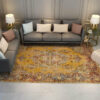 Bright Yellow Traditional Printed Pattern Vintage Area Rugs Floor Mat for Living Room Hall Office
