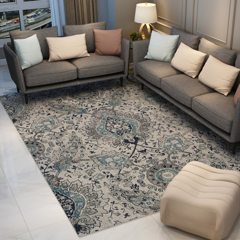Floral Grey Patterned Floor Mat Polyester Vintage Area Rugs Traditional for Living Room Office Bedroom Hall - Image 2