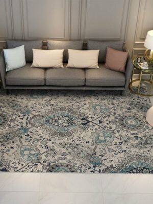 Floral Grey Patterned Floor Mat Polyester Vintage Area Rugs Traditional for Living Room Office Bedroom Hall
