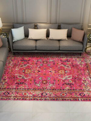 Traditional Pink Quality Polyester Printed Pattern Vintage Area Rugs Floor Mat for Living Room Hall Office