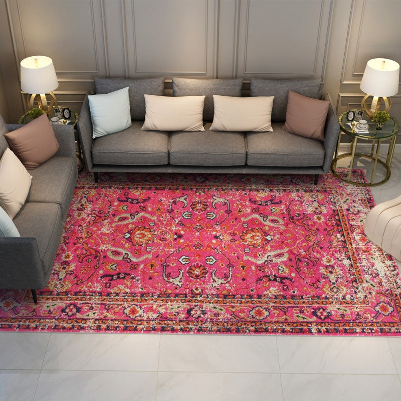 Traditional Pink Quality Polyester Printed Pattern Vintage Area Rugs Floor Mat for Living Room Hall Office