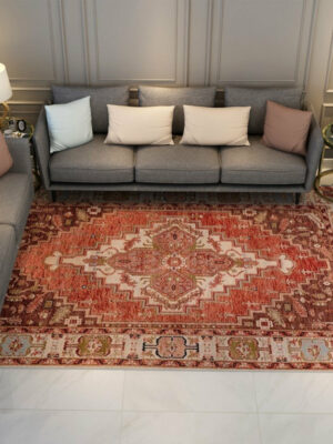 Beautiful Vintage Orange Brown Quality Polyester Printed Pattern Traditional Area Rugs Floor Mat for Living Room Hall Office