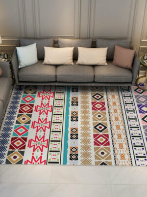 Striped Colourful Vintage Quality Polyester Printed Pattern Traditional Area Rugs Floor Mat for Living Room Hall Office