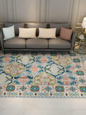 Floral Vintage Area Rugs Traditional Polyester Floor Mat for Living Room Bedroom Hall Office