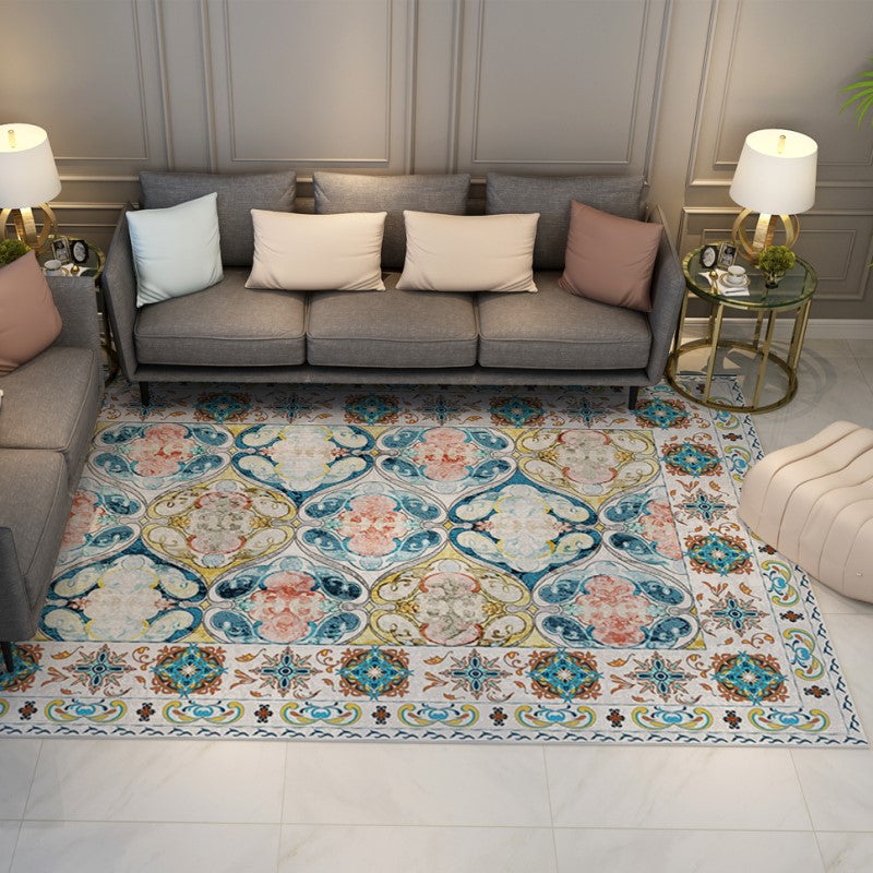 Floral Vintage Area Rugs Traditional Polyester Floor Mat for Living Room Bedroom Hall Office
